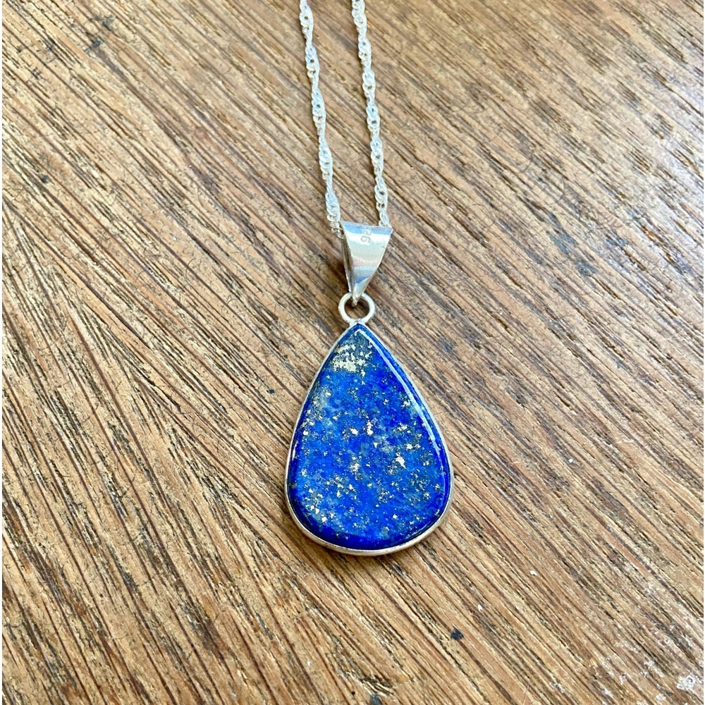 Lapis lazuli gemstone 925 silver plated necklace NWOT